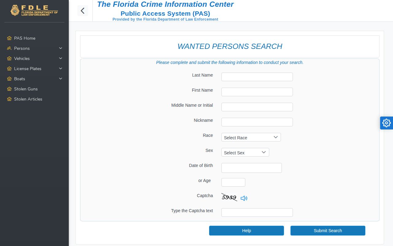Florida FDLE active warrant search interface used for Marion County warrant checks