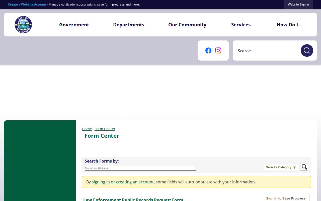 Belleview law enforcement public records request form with Chapter 119 acknowledgement and estimate terms