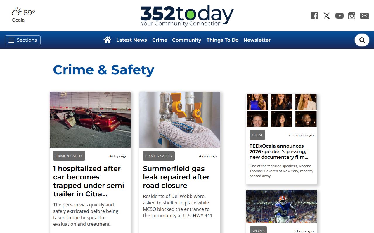 352today Crime and Safety section showing regional public-safety reporting